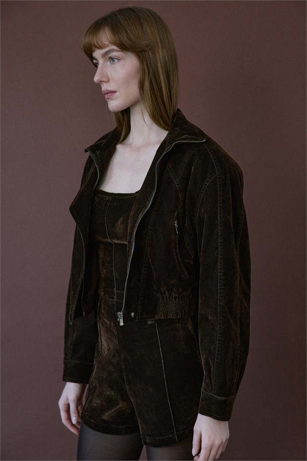 High Waist Velvet Brown Shorts