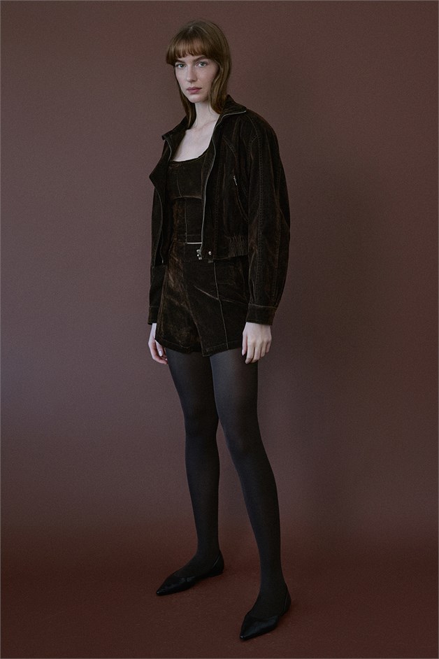 High Waist Velvet Brown Shorts