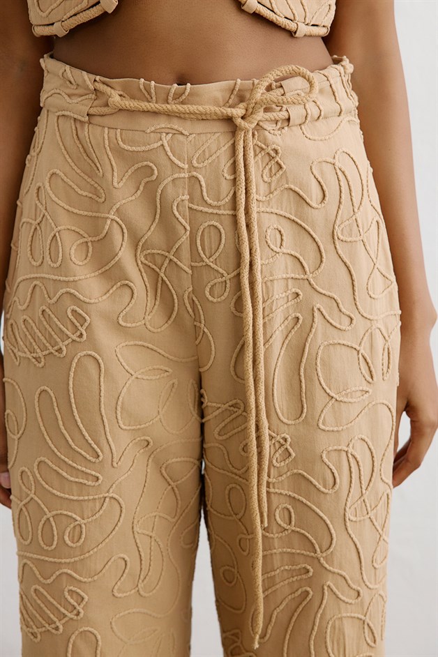 Yandan Fermuarlı Bol Paça Camel Pantolon