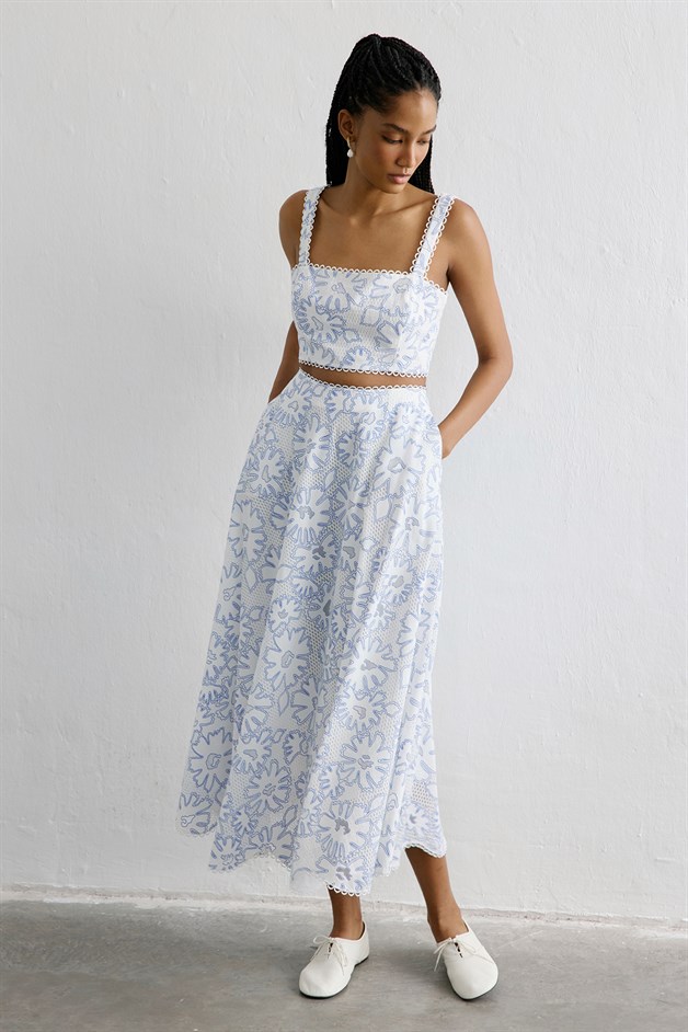 Flared Midi Blue Skirt
