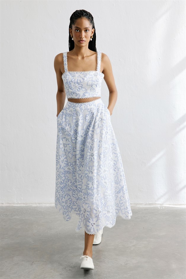 Flared Midi Blue Skirt