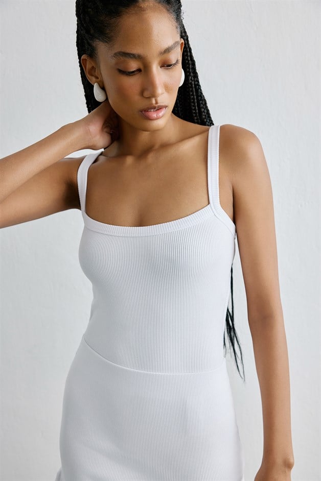 Knitted Square Neck White Bodysuit