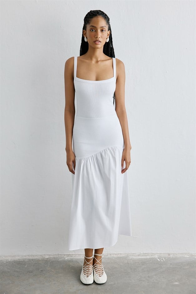 Knitted Square Neck White Bodysuit