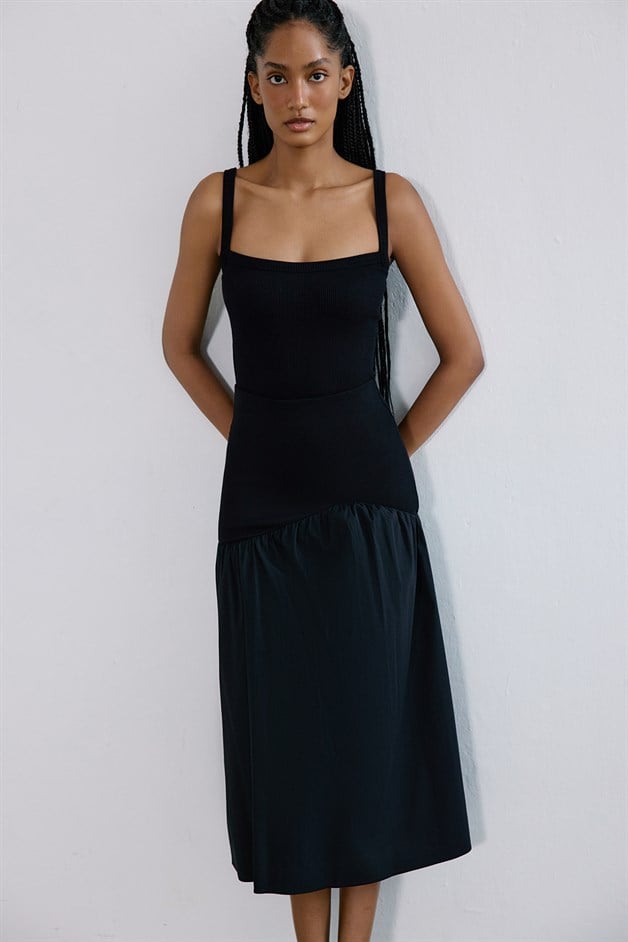 Knitted Square Neck Black Bodysuit