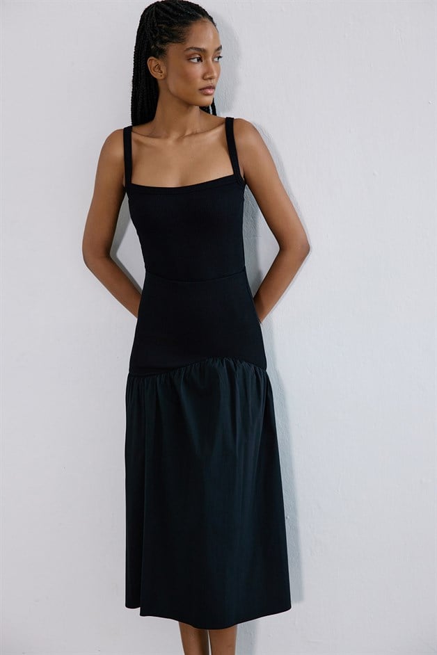 Knitted Square Neck Black Bodysuit