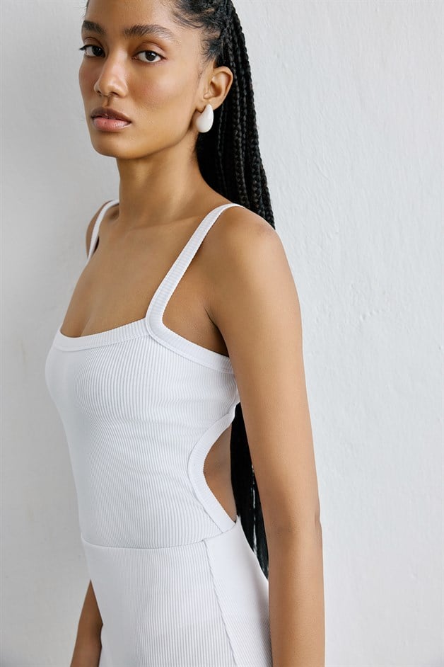Knitted Square Neck White Bodysuit
