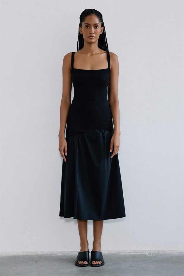 Knitted Square Neck Black Bodysuit