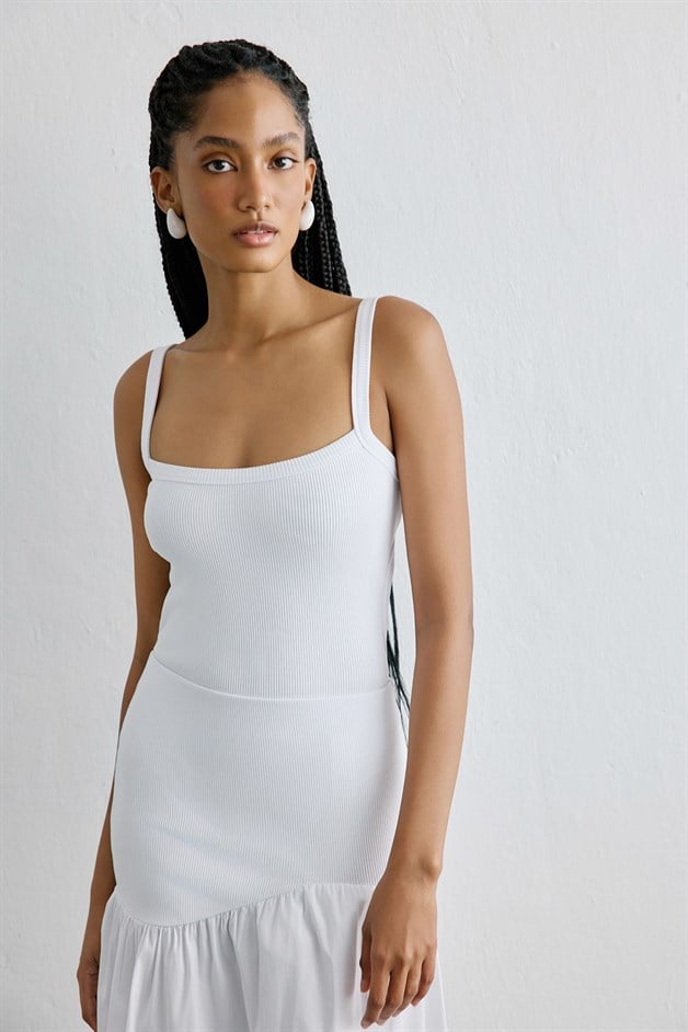 Knitted Square Neck White Bodysuit