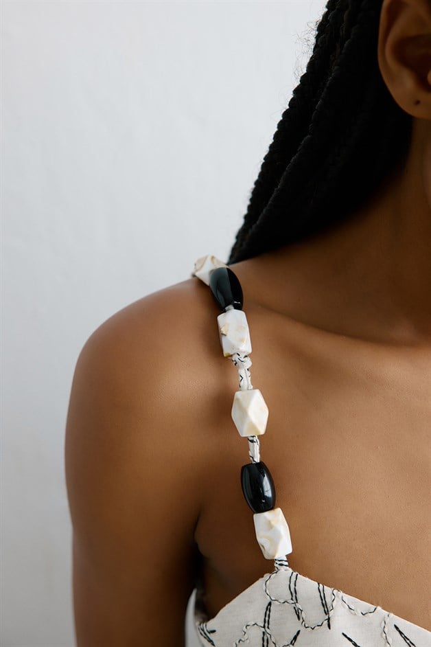 Heart Neck Embroidered Crop Ecru Blouse