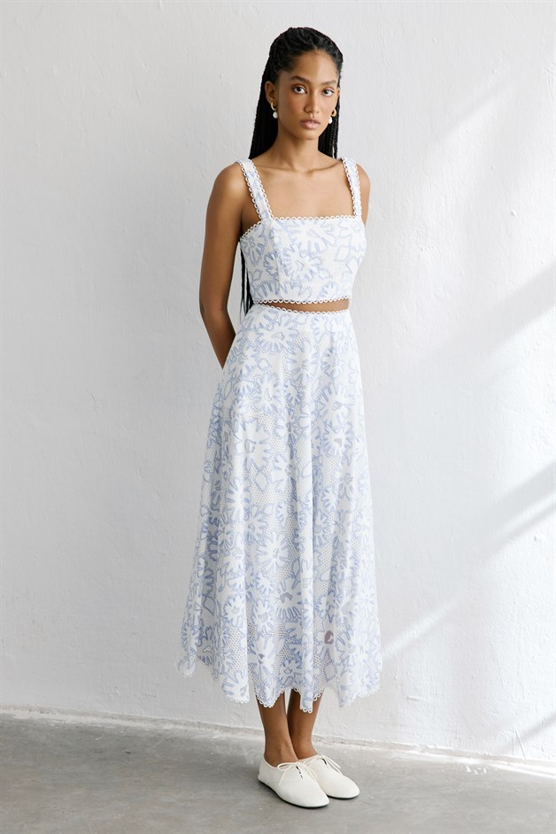 Jacquard Square Neck Crop Blue Bustier