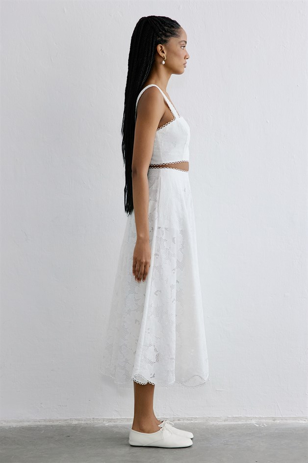 Jacquard Square Neck Crop White Bustier