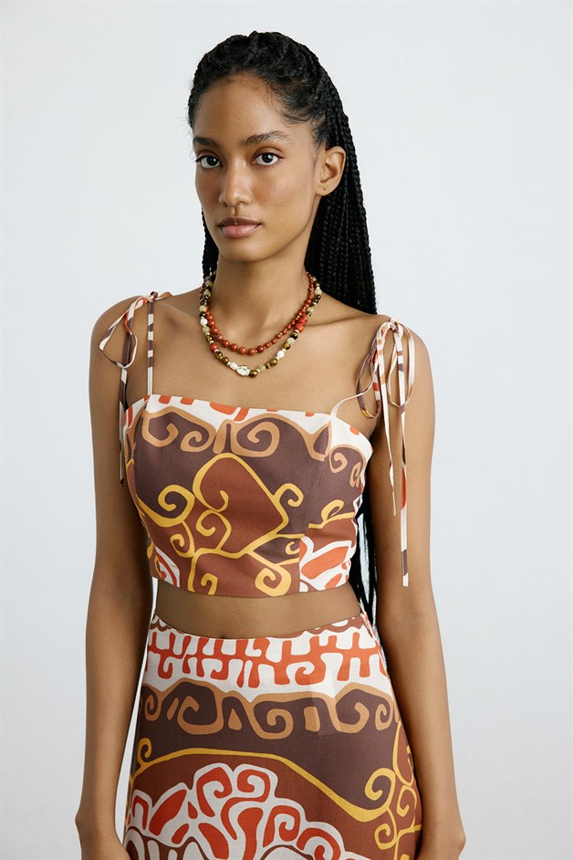 Linen Square Neck Crop Multi Bustier