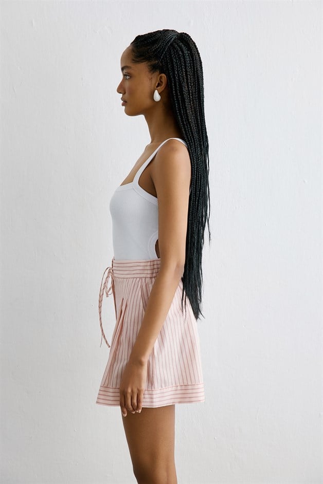 Striped Pleated Wide Leg Powder Shorts