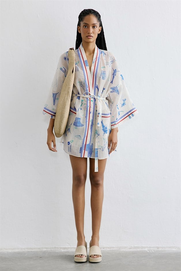 Contrast Striped Detailed Multi Kimono