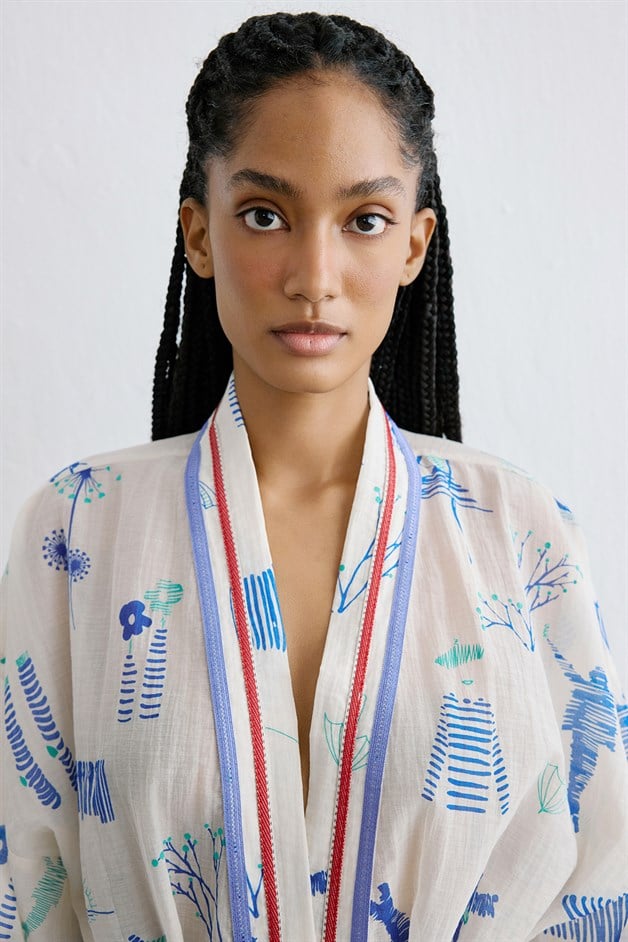 Contrast Striped Detailed Multi Kimono