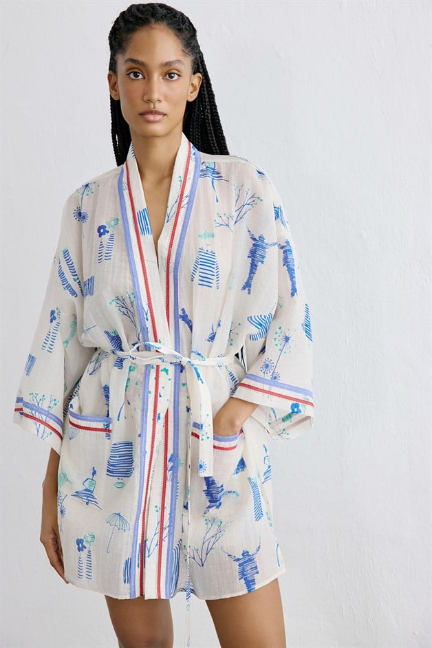 Contrast Striped Detailed Multi Kimono