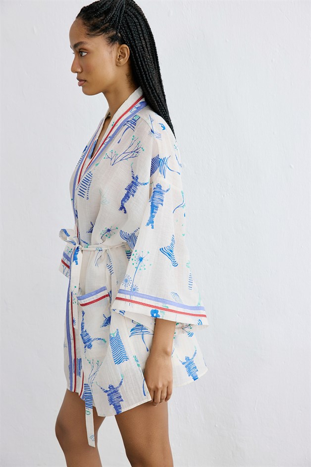 Contrast Striped Detailed Multi Kimono