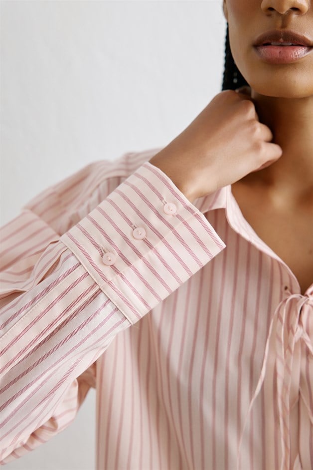 Striped Lace Up Detailed Powder Tunic Shirt