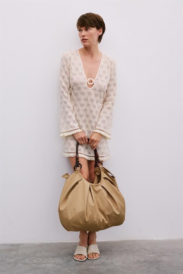 Wooden Handle Large Camel Bag