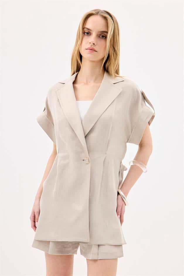 Accessory Detail Double Breasted Mink Crop Jacket
