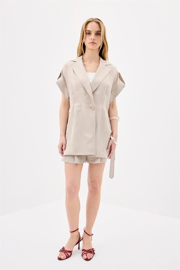 Accessory Detail Double Breasted Mink Crop Jacket