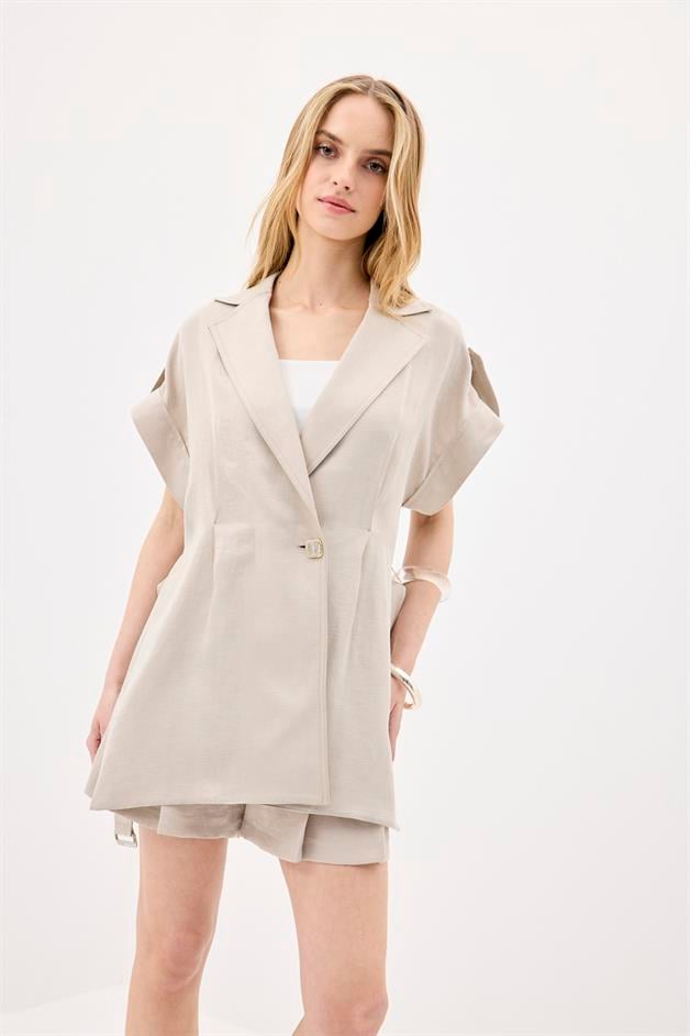 Accessory Detail Double Breasted Mink Crop Jacket