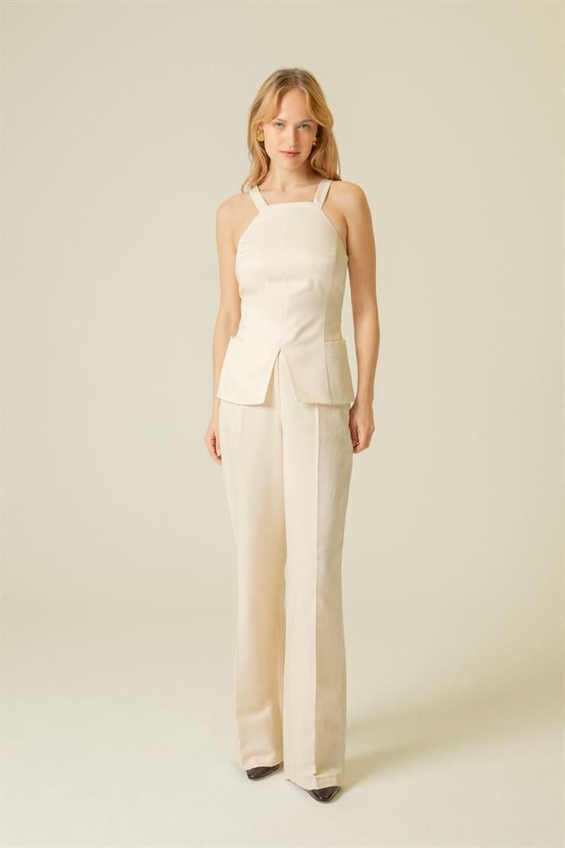 Back Button Detail Strappy Ecru Blouse