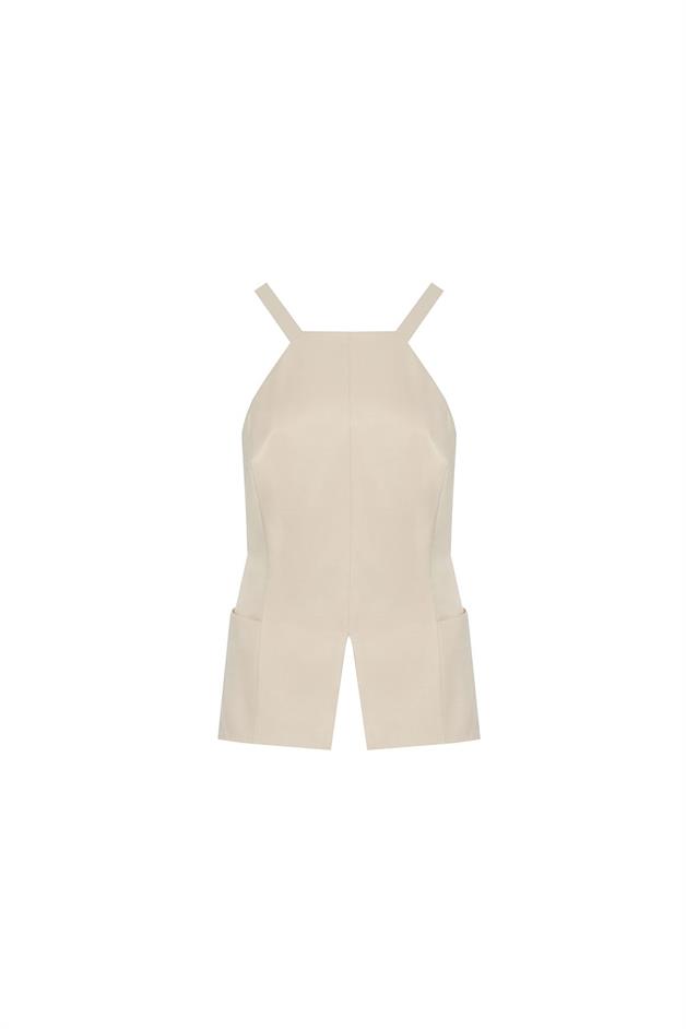 Back Button Detail Strappy Ecru Blouse