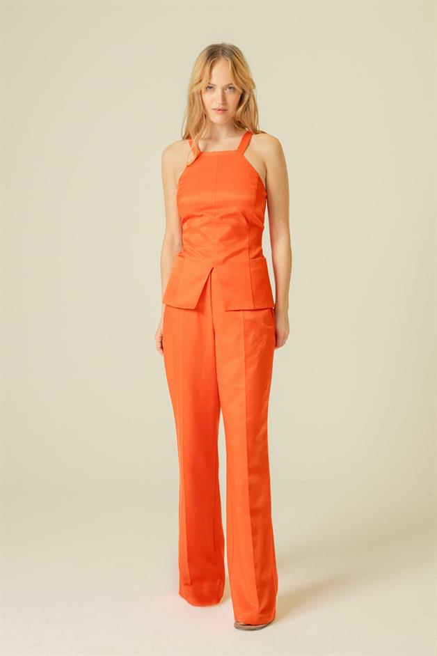 Back Button Detail Strappy Coral Blouse