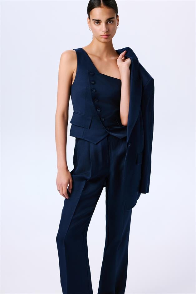 Asymmetric Closure One Shoulder Navy Vest  