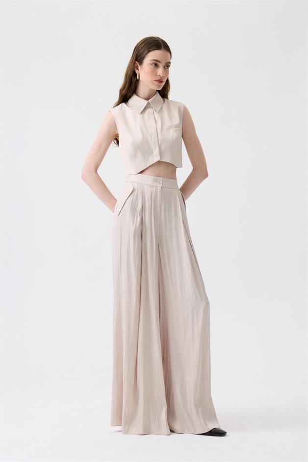 Asymmetric Cut Sleeveless Ecru Blouse