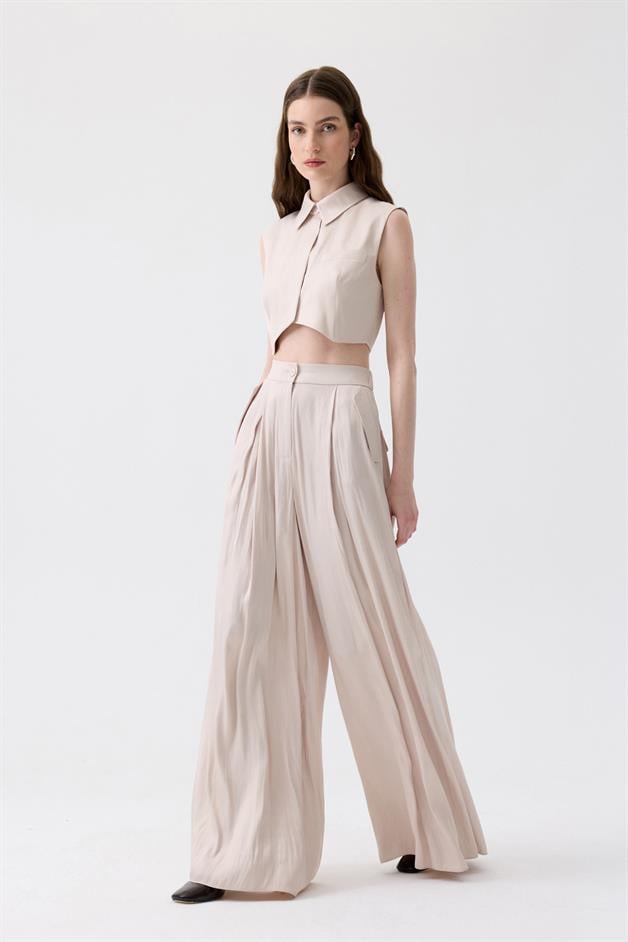 Asymmetric Cut Sleeveless Ecru Blouse