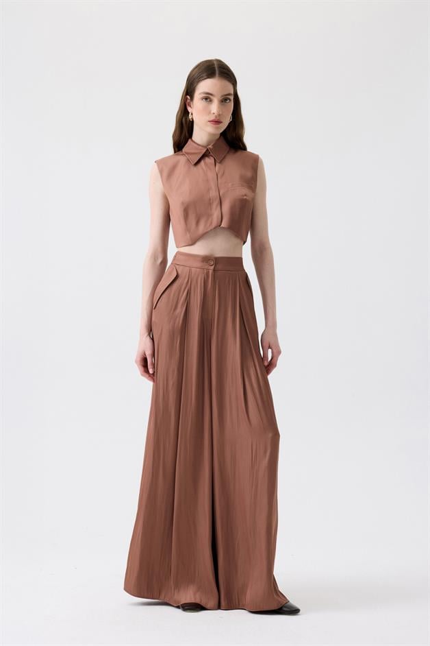 Asymmetric Cut Sleeveless Brown Blouse