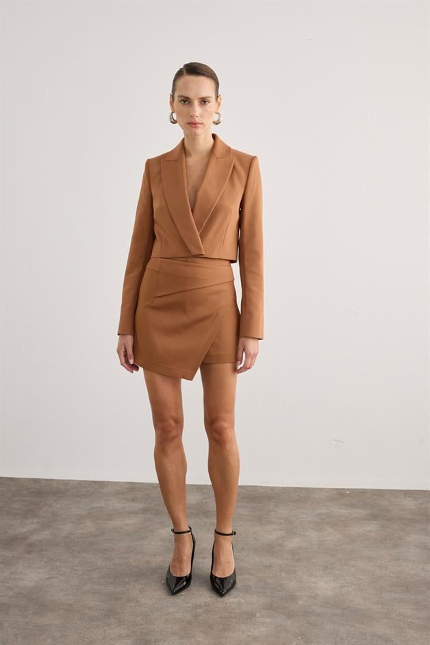 Asymmetrical Cut Brown Mini Skirt