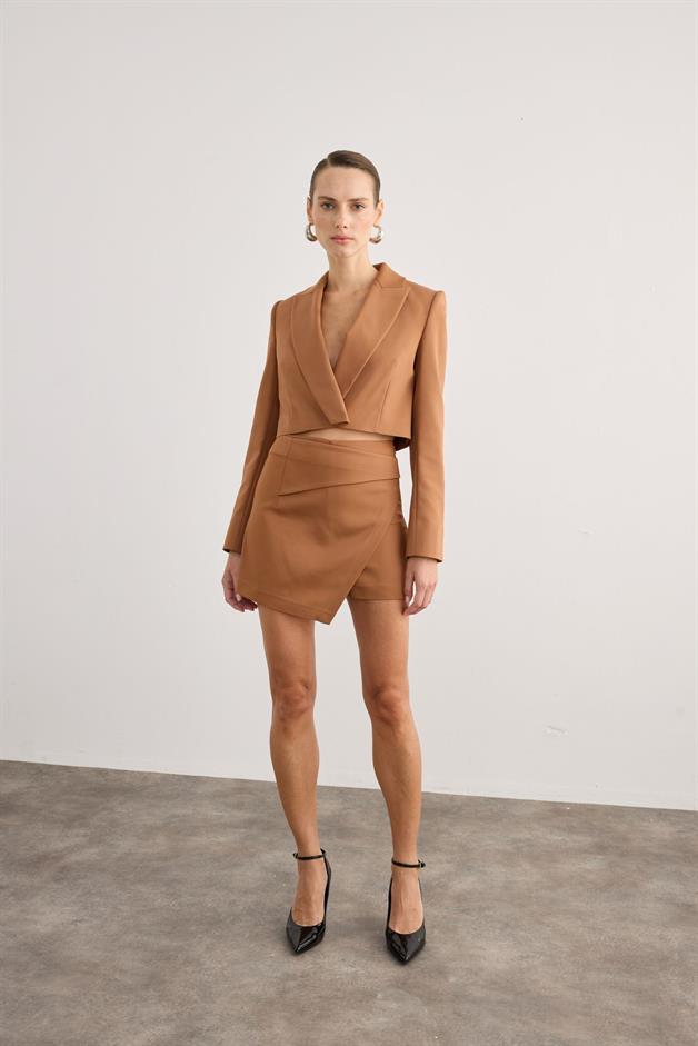 Asymmetrical Cut Brown Mini Skirt