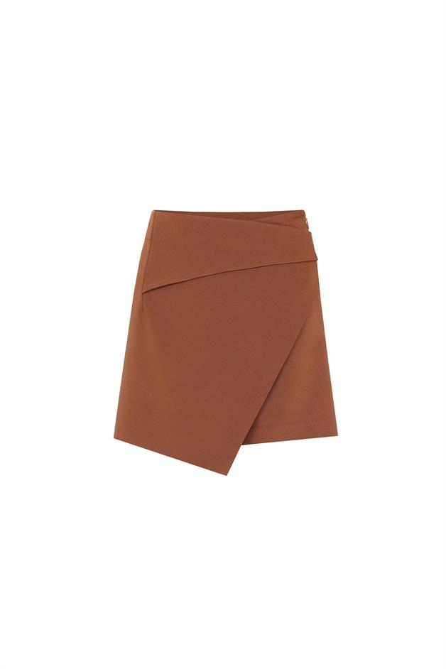 Asymmetrical Cut Brown Mini Skirt