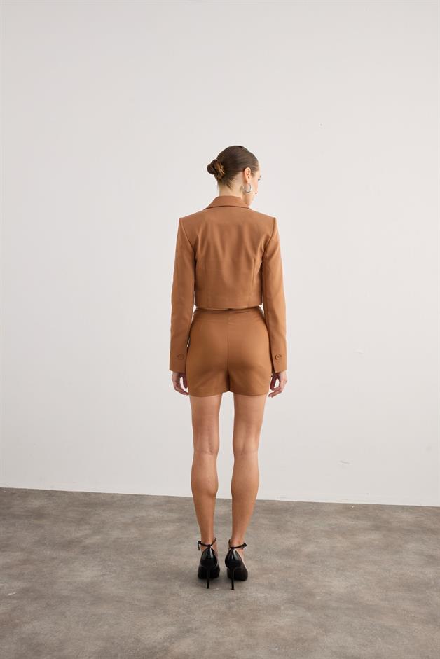 Asymmetrical Cut Brown Mini Skirt