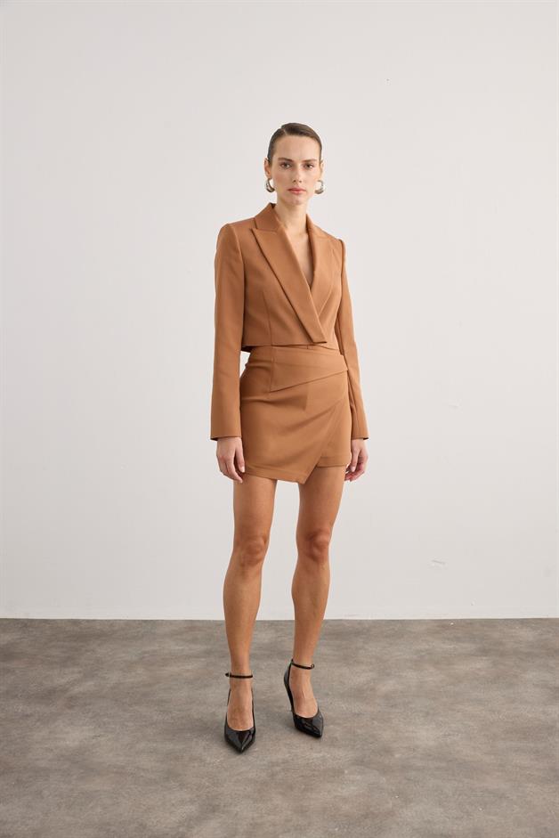 Asymmetrical Cut Brown Mini Skirt