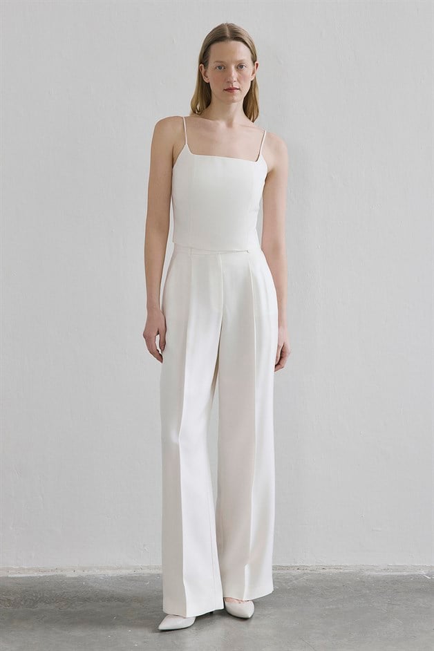 Sleeveless Back Zipper Ecru Blouse
