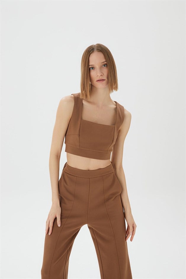 Askılı Camel Crop Top