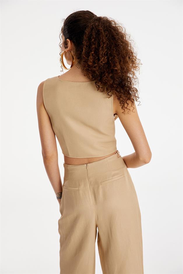 Askılı Crop Bej Büstiyer