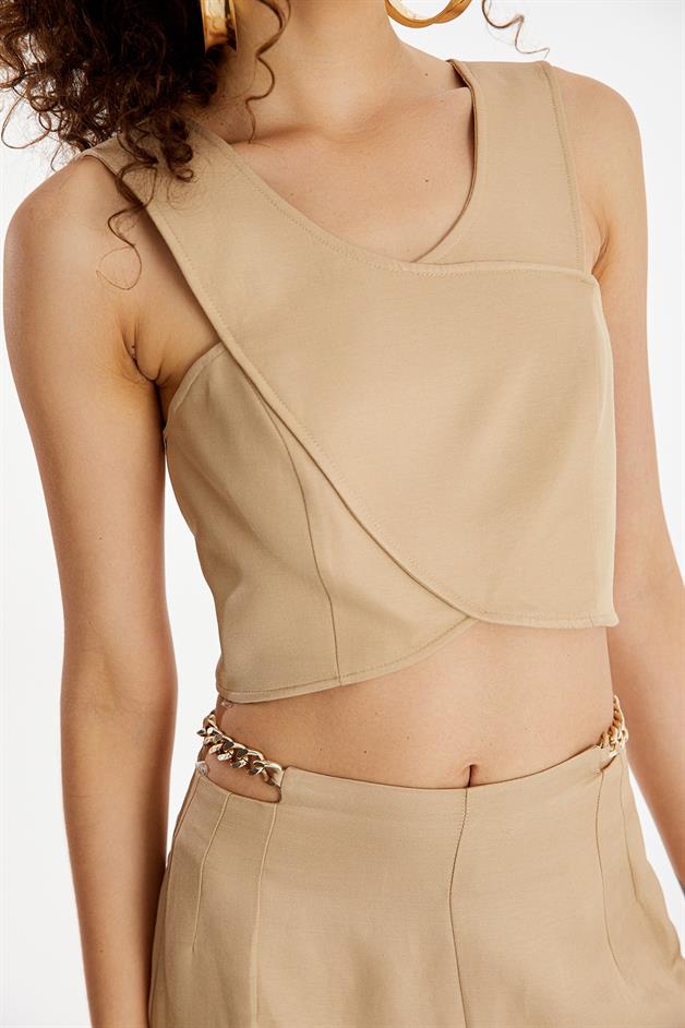 Askılı Crop Bej Büstiyer
