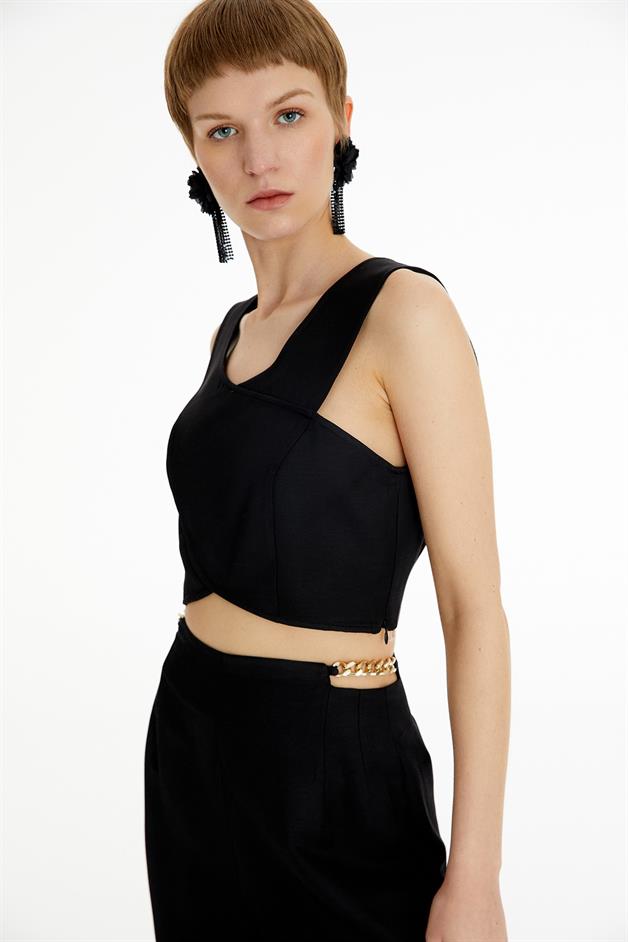 Askılı Crop Siyah Büstiyer