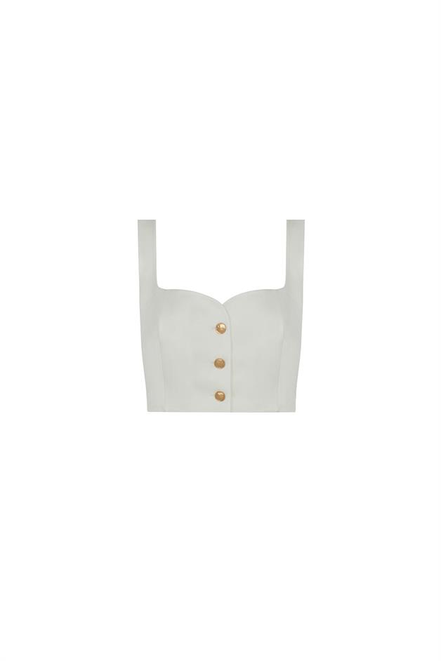 Strapped Gold Button Detail Ecru Crop Top