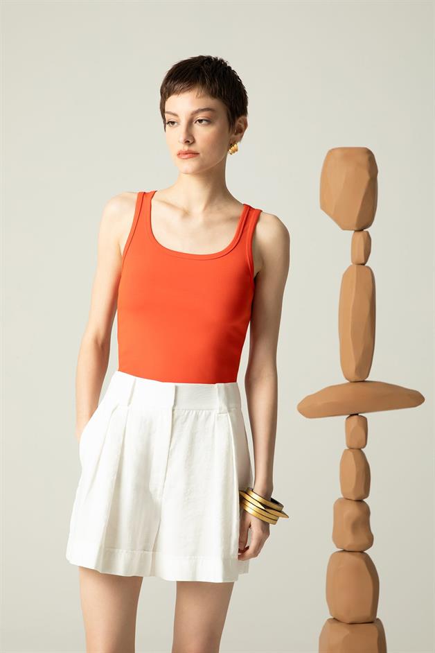 Strappy Square Neck Coral Blouse