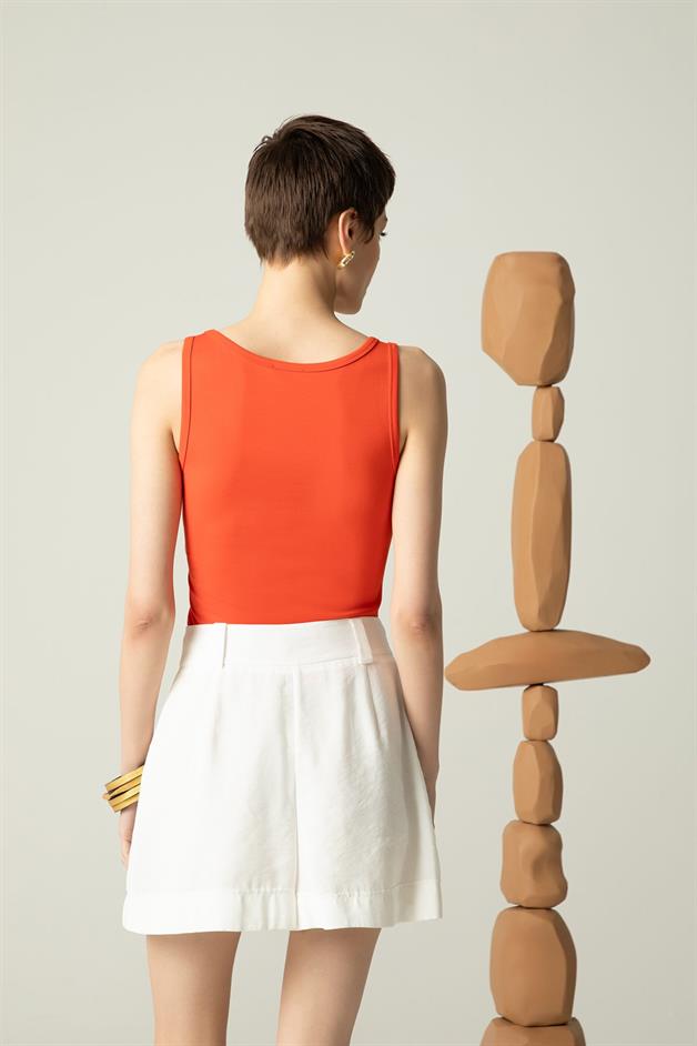 Strappy Square Neck Coral Blouse