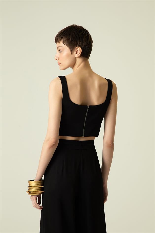 Askılı Kare Yaka Siyah Crop Top