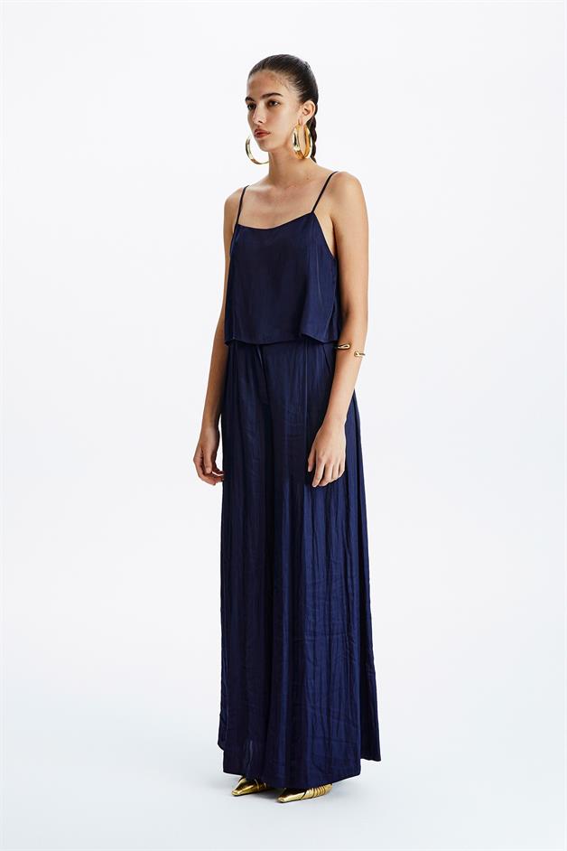 Askılı Lacivert Saten Top