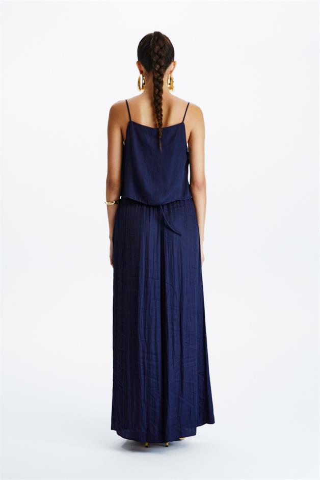 Askılı Lacivert Saten Top