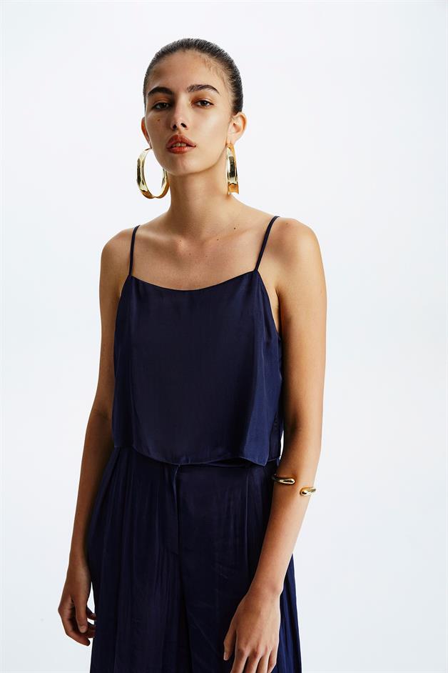 Askılı Lacivert Saten Top